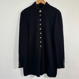 St.John Jacket Womens 12 Black Military Santana Knit Gold Button Cardigan